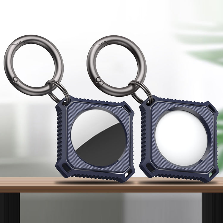 Ốp vỏ sợi carbon hình vuông có vòng móc chìa khóa cho AirTag thế hệ 2 / AirTag thế hệ 1