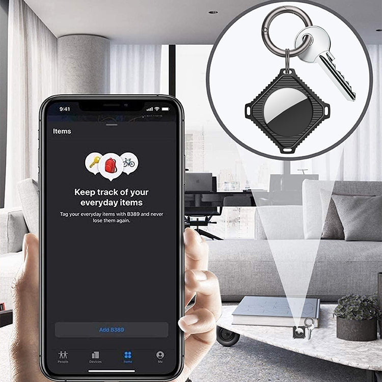 Ốp vỏ sợi carbon hình vuông có vòng móc chìa khóa cho AirTag thế hệ 2 / AirTag thế hệ 1