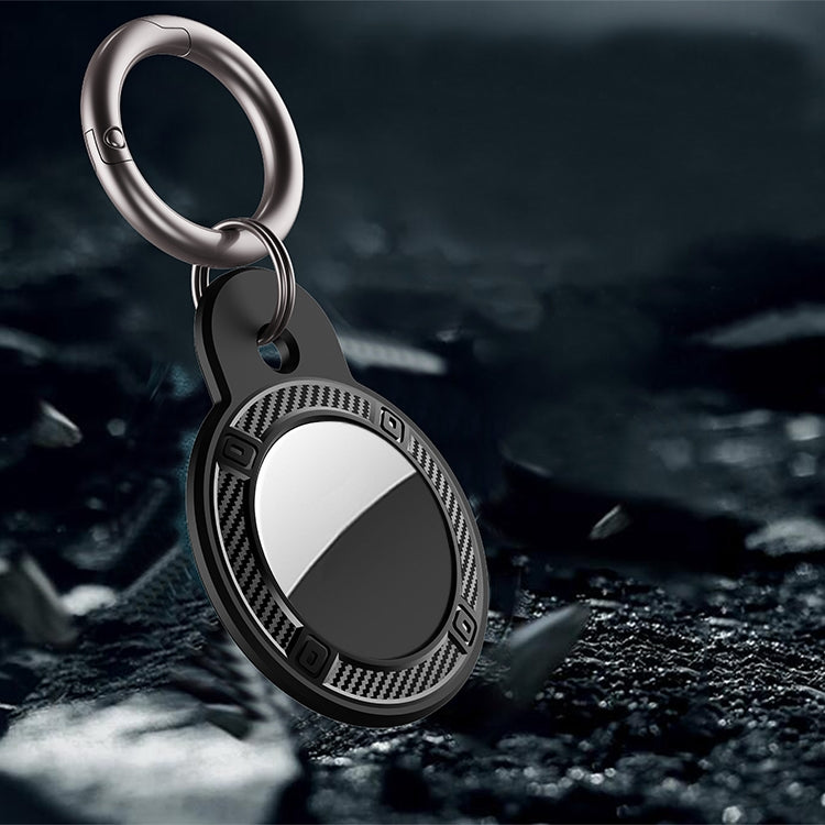 Ốp vỏ sợi carbon hình tròn chống rơi có vòng móc chìa khóa cho AirTag thế hệ 2 / AirTag thế hệ 1