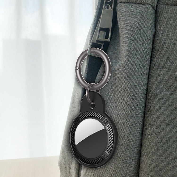 Ốp vỏ sợi carbon hình tròn chống rơi có vòng móc chìa khóa cho AirTag thế hệ 2 / AirTag thế hệ 1