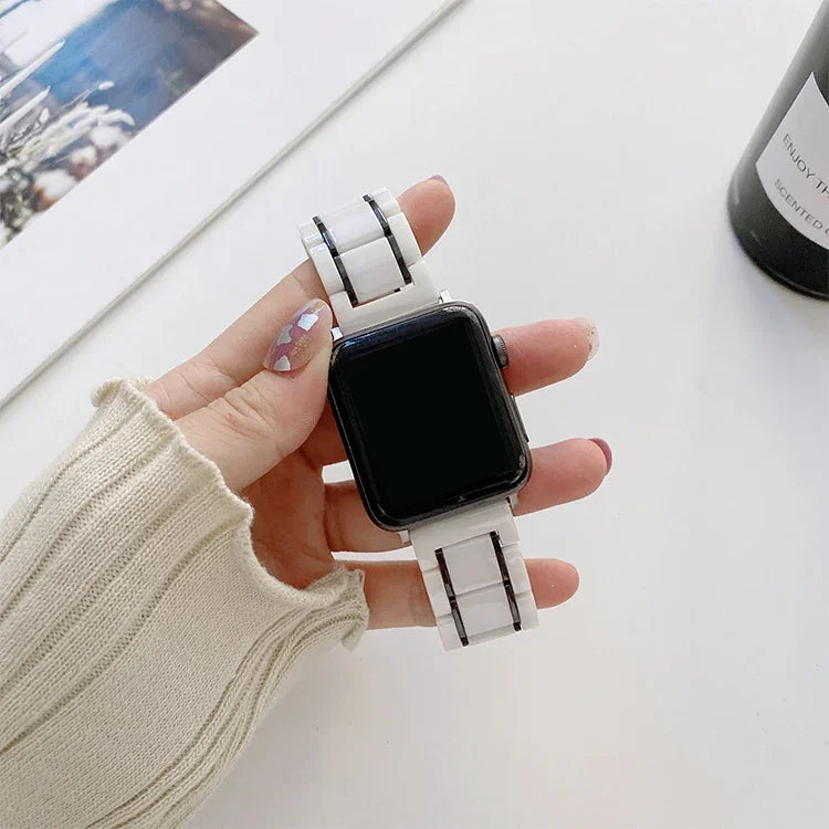 Dây đồng hồ thay thế bằng gốm thép năm hạt cho Apple Watch Series, 7 45mm / 6 & SE & 5 & 4 44mm / 3 & 2 & 1 42mm, 7 41mm / 6 & SE & 5 & 4 40mm / 3 & 2 & 1 38mm