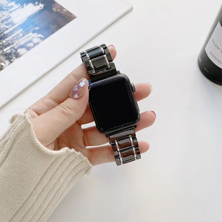 Dây đồng hồ thay thế bằng gốm thép năm hạt cho Apple Watch Series, 7 45mm / 6 & SE & 5 & 4 44mm / 3 & 2 & 1 42mm, 7 41mm / 6 & SE & 5 & 4 40mm / 3 & 2 & 1 38mm