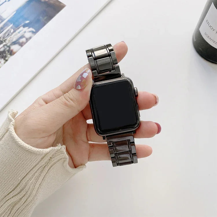 Dây đồng hồ thay thế bằng gốm thép năm hạt cho Apple Watch Series, 7 45mm / 6 & SE & 5 & 4 44mm / 3 & 2 & 1 42mm, 7 41mm / 6 & SE & 5 & 4 40mm / 3 & 2 & 1 38mm