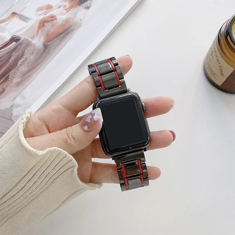 Dây đồng hồ thay thế bằng gốm thép năm hạt cho Apple Watch Series, 7 45mm / 6 & SE & 5 & 4 44mm / 3 & 2 & 1 42mm, 7 41mm / 6 & SE & 5 & 4 40mm / 3 & 2 & 1 38mm