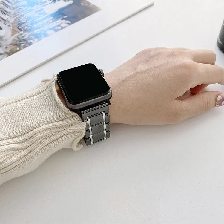 Dây đồng hồ thay thế bằng gốm thép năm hạt cho Apple Watch Series, 7 45mm / 6 & SE & 5 & 4 44mm / 3 & 2 & 1 42mm, 7 41mm / 6 & SE & 5 & 4 40mm / 3 & 2 & 1 38mm