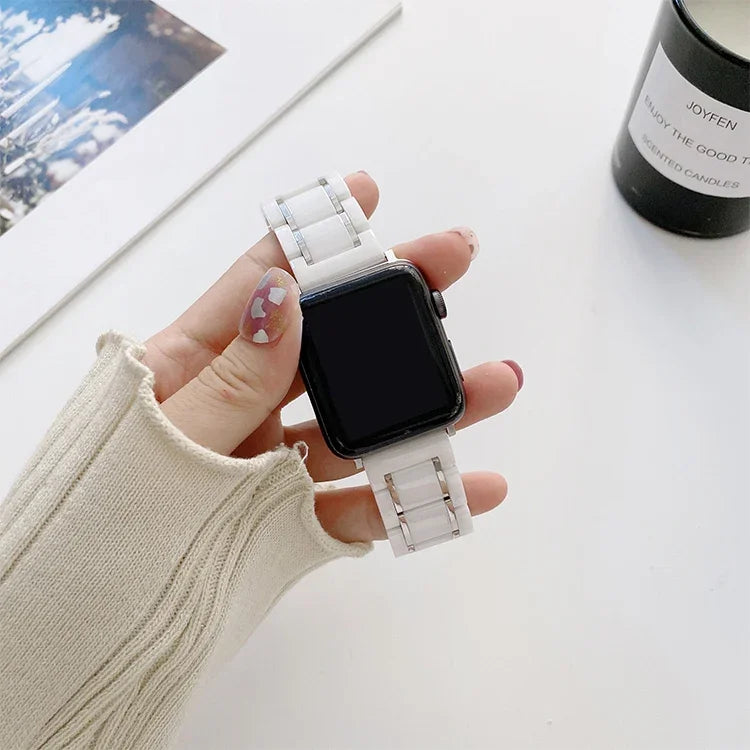Dây đồng hồ thay thế bằng gốm thép năm hạt cho Apple Watch Series, 7 45mm / 6 & SE & 5 & 4 44mm / 3 & 2 & 1 42mm, 7 41mm / 6 & SE & 5 & 4 40mm / 3 & 2 & 1 38mm