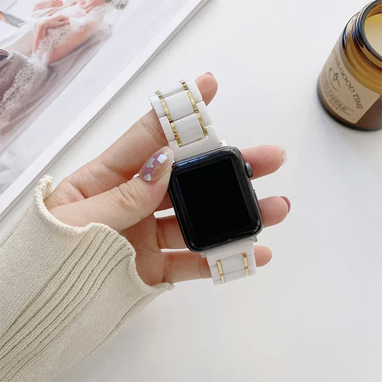 Dây đồng hồ thay thế bằng gốm thép năm hạt cho Apple Watch Series, 7 45mm / 6 & SE & 5 & 4 44mm / 3 & 2 & 1 42mm, 7 41mm / 6 & SE & 5 & 4 40mm / 3 & 2 & 1 38mm
