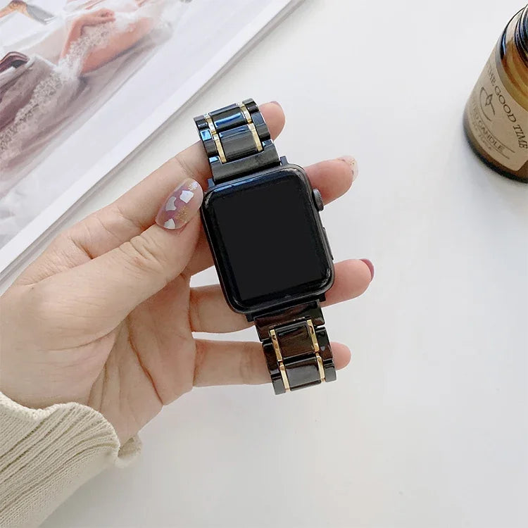 Dây đồng hồ thay thế bằng gốm thép năm hạt cho Apple Watch Series, 7 45mm / 6 & SE & 5 & 4 44mm / 3 & 2 & 1 42mm, 7 41mm / 6 & SE & 5 & 4 40mm / 3 & 2 & 1 38mm