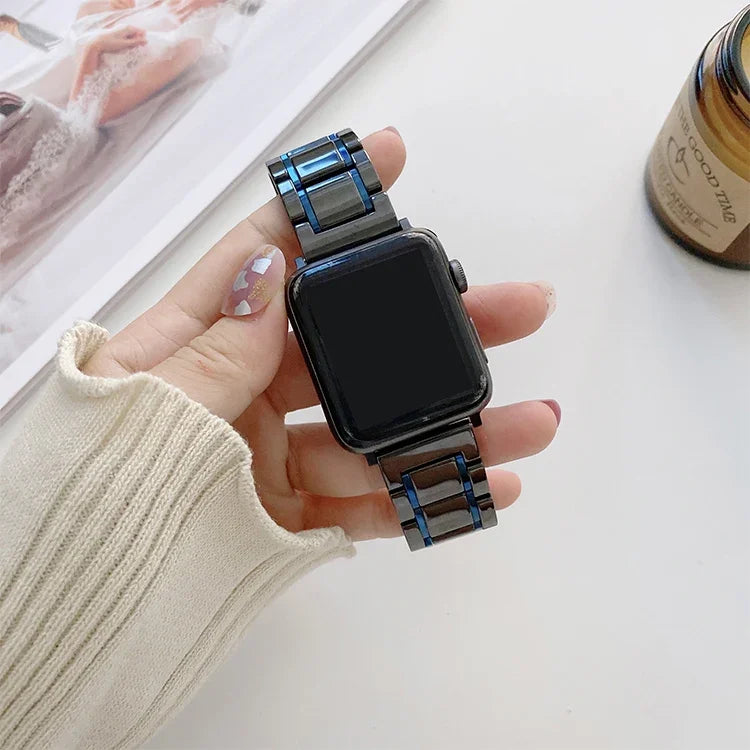 Dây đồng hồ thay thế bằng gốm thép năm hạt cho Apple Watch Series, 7 45mm / 6 & SE & 5 & 4 44mm / 3 & 2 & 1 42mm, 7 41mm / 6 & SE & 5 & 4 40mm / 3 & 2 & 1 38mm