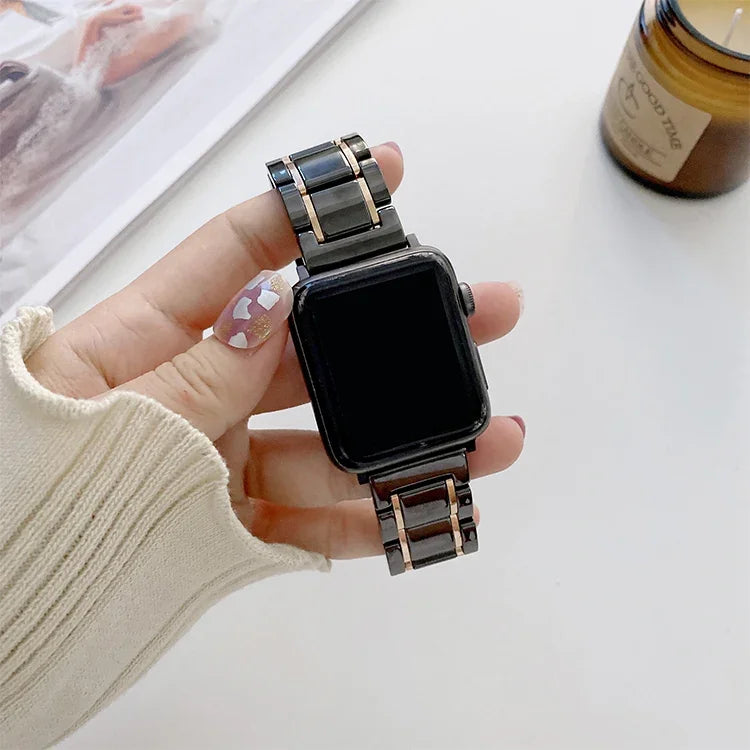 Dây đồng hồ thay thế bằng gốm thép năm hạt cho Apple Watch Series, 7 45mm / 6 & SE & 5 & 4 44mm / 3 & 2 & 1 42mm, 7 41mm / 6 & SE & 5 & 4 40mm / 3 & 2 & 1 38mm