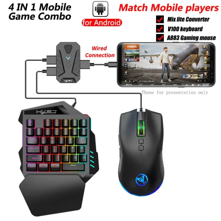 Bộ chuyển đổi bàn phím chuột HXSJ P8+V100+J900 + Bàn phím một tay + Chuột chơi game lập trình, P8+V100+A883