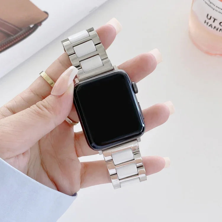 Dây thay thế thép gốm ba hạt rộng 22mm cho Apple Watch Series, 7 41mm / 6 & SE & 5 & 4 40mm / 3 & 2 & 1 38mm, 7 45mm / 6 & SE & 5 & 4 44mm / 3 & 2 & 1 42mm