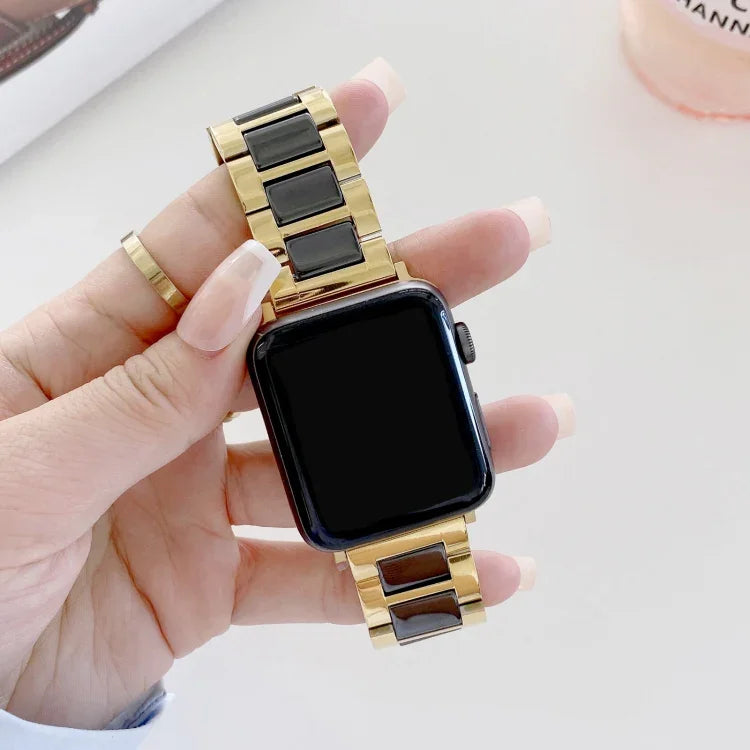 Dây thay thế thép gốm ba hạt rộng 22mm cho Apple Watch Series, 7 41mm / 6 & SE & 5 & 4 40mm / 3 & 2 & 1 38mm, 7 45mm / 6 & SE & 5 & 4 44mm / 3 & 2 & 1 42mm