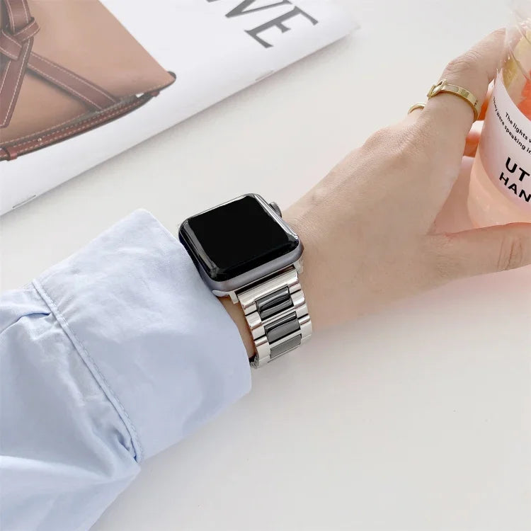 Dây thay thế thép gốm ba hạt rộng 22mm cho Apple Watch Series, 7 41mm / 6 & SE & 5 & 4 40mm / 3 & 2 & 1 38mm, 7 45mm / 6 & SE & 5 & 4 44mm / 3 & 2 & 1 42mm