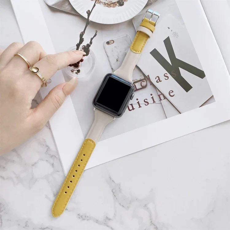 Dây đồng hồ thay thế bằng da phối màu cho vòng eo nhỏ, dành cho Apple Watch Series, 7 41mm / 6 & SE & 5 & 4 40mm / 3 & 2 & 1 38mm, 7 45mm / 6 & SE & 5 & 4 44mm / 3 & 2 & 1 42mm