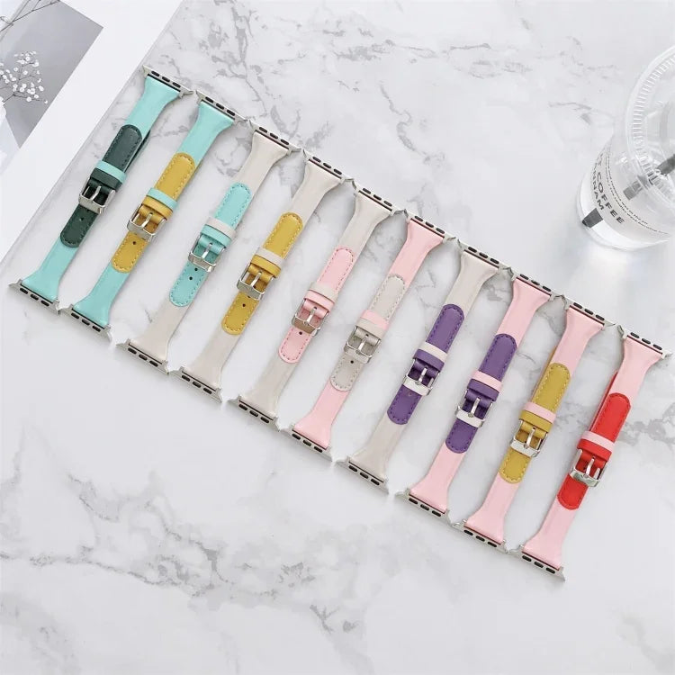 Dây đồng hồ thay thế bằng da phối màu cho vòng eo nhỏ, dành cho Apple Watch Series, 7 41mm / 6 & SE & 5 & 4 40mm / 3 & 2 & 1 38mm, 7 45mm / 6 & SE & 5 & 4 44mm / 3 & 2 & 1 42mm