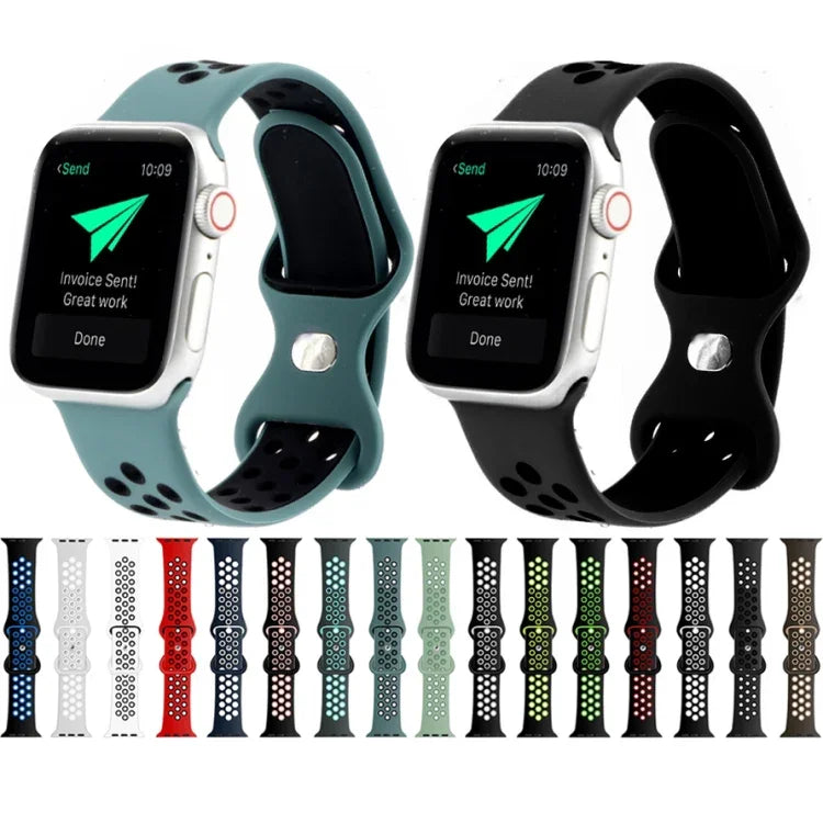 Dây đồng hồ thay thế bằng silicone lỏng hai tông màu khóa bướm, dành cho Apple Watch Series, 7 41mm / 6 & SE & 5 & 4 40mm / 3 & 2 & 1 38mm, 7 45mm / 6 & SE & 5 & 4 44mm / 3 & 2 & 1 42mm