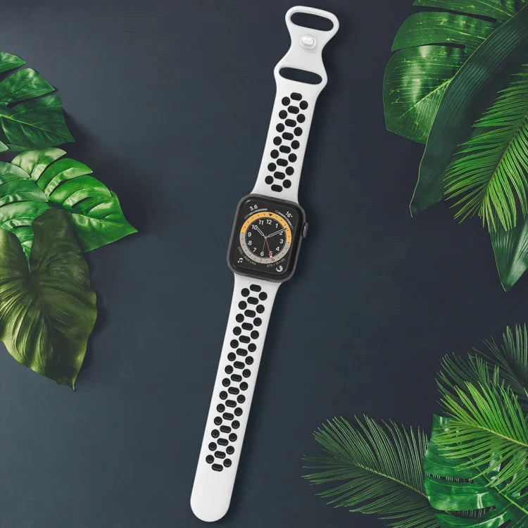 Dây đồng hồ thay thế silicone hai màu 8 khóa, dành cho Apple Watch Series, 7 41mm / 6 & SE & 5 & 4 40mm / 3 & 2 & 1 38mm