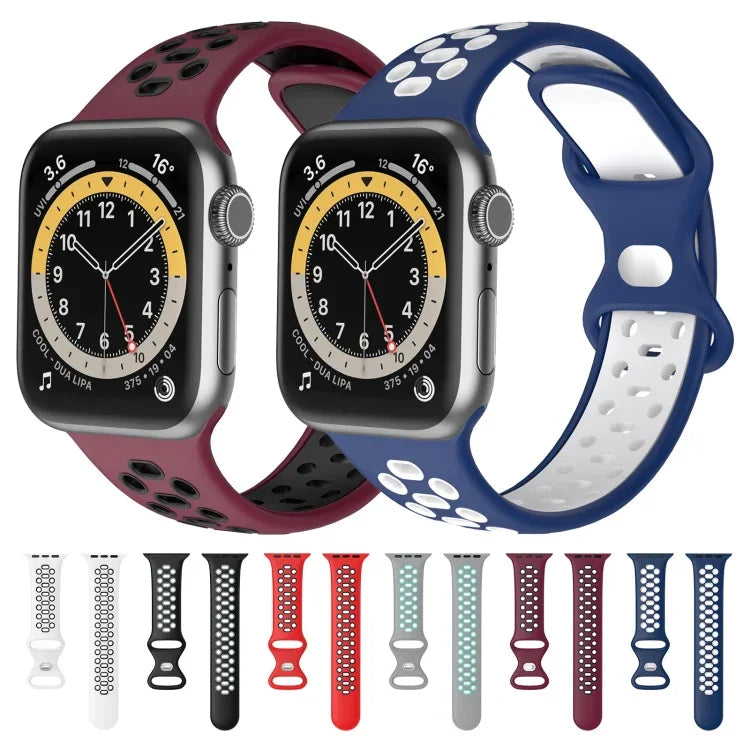 Dây đồng hồ thay thế silicone hai màu 8 khóa, dành cho Apple Watch Series, 7 41mm / 6 & SE & 5 & 4 40mm / 3 & 2 & 1 38mm