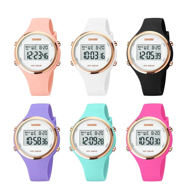 Đồng hồ điện tử SKMEI 1720 dây silicone phát sáng hiển thị kỹ thuật số LED mặt tròn