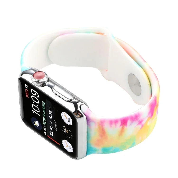 Dây đồng hồ thay thế họa tiết sơn silicone cho Apple Watch Series, 7 41mm / 6 & SE & 5 & 4 40mm / 3 & 2 & 1 38mm, 7 45mm / 6 & SE & 5 & 4 44mm / 3 & 2 & 1 42mm