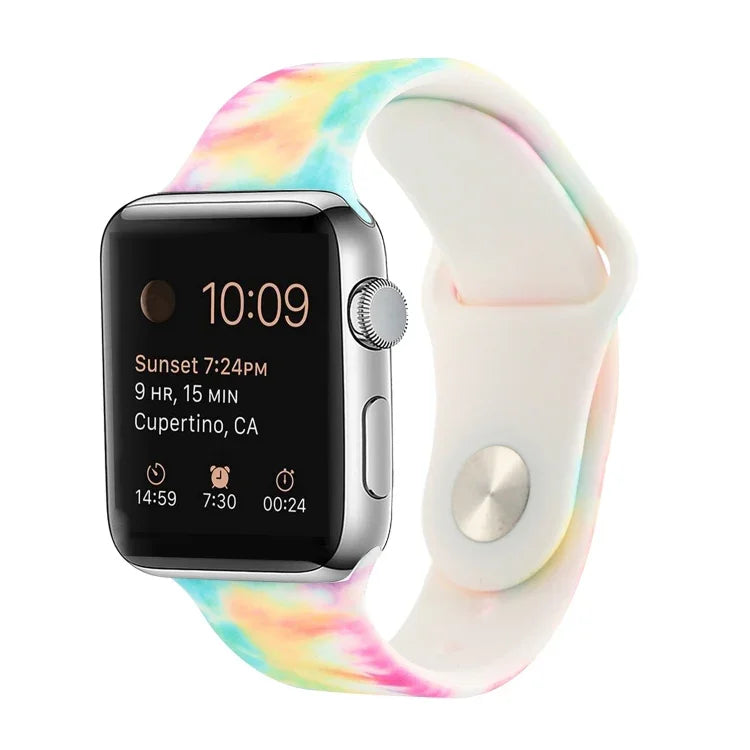 Dây đồng hồ thay thế họa tiết sơn silicone cho Apple Watch Series, 7 41mm / 6 & SE & 5 & 4 40mm / 3 & 2 & 1 38mm, 7 45mm / 6 & SE & 5 & 4 44mm / 3 & 2 & 1 42mm