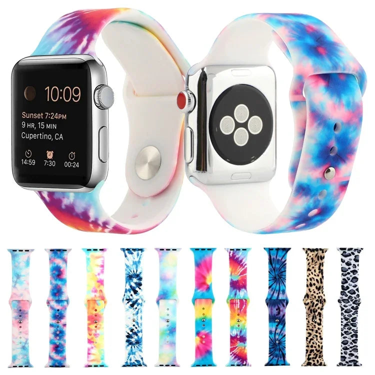 Dây đồng hồ thay thế họa tiết sơn silicone cho Apple Watch Series, 7 41mm / 6 & SE & 5 & 4 40mm / 3 & 2 & 1 38mm, 7 45mm / 6 & SE & 5 & 4 44mm / 3 & 2 & 1 42mm
