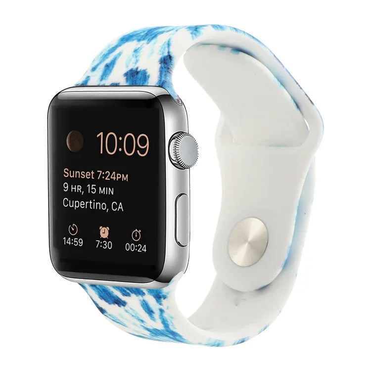 Dây đồng hồ thay thế họa tiết sơn silicone cho Apple Watch Series, 7 41mm / 6 & SE & 5 & 4 40mm / 3 & 2 & 1 38mm, 7 45mm / 6 & SE & 5 & 4 44mm / 3 & 2 & 1 42mm