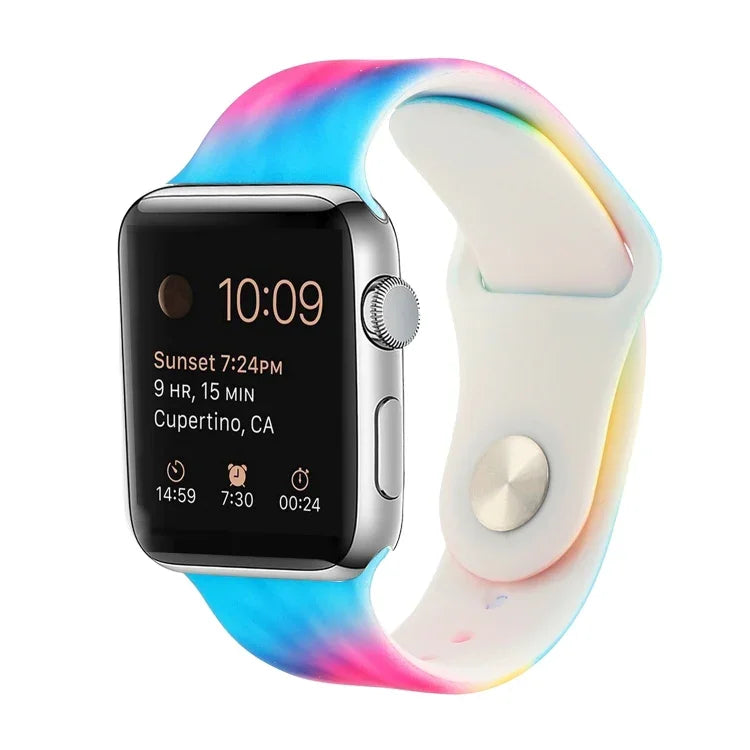 Dây đồng hồ thay thế họa tiết sơn silicone cho Apple Watch Series, 7 41mm / 6 & SE & 5 & 4 40mm / 3 & 2 & 1 38mm, 7 45mm / 6 & SE & 5 & 4 44mm / 3 & 2 & 1 42mm