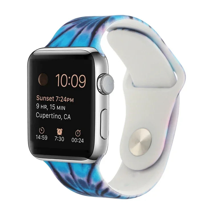 Dây đồng hồ thay thế họa tiết sơn silicone cho Apple Watch Series, 7 41mm / 6 & SE & 5 & 4 40mm / 3 & 2 & 1 38mm, 7 45mm / 6 & SE & 5 & 4 44mm / 3 & 2 & 1 42mm