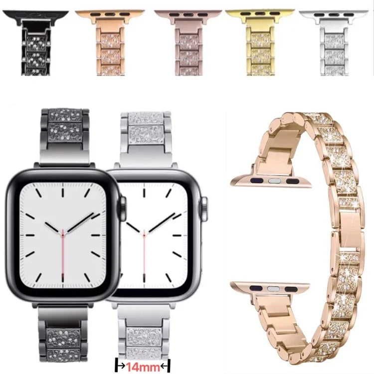 Dây đồng hồ thay thế hợp kim nhôm kim cương ba hạt 14mm cho Apple Watch Series, 7 41mm / 6 & SE & 5 & 4 40mm / 3 & 2 & 1 38mm, 7 45mm / 6 & SE & 5 & 4 44mm / 3 & 2 & 1 42mm