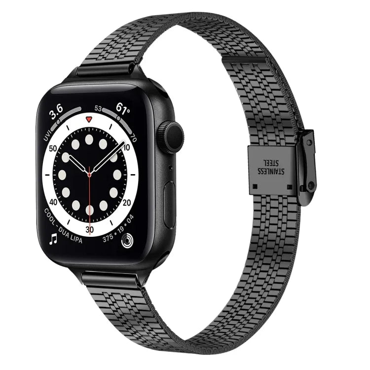 Dây đồng hồ thay thế thép mảnh khóa an toàn đôi bảy hạt 14mm cho Apple Watch Series, 7 41mm / 6 & SE & 5 & 4 40mm / 3 & 2 & 1 38mm, 7 45mm / 6 & SE & 5 & 4 44mm / 3 & 2 & 1 42mm
