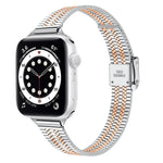 Dây đồng hồ thay thế thép mảnh khóa an toàn đôi bảy hạt 14mm cho Apple Watch Series, 7 41mm / 6 & SE & 5 & 4 40mm / 3 & 2 & 1 38mm, 7 45mm / 6 & SE & 5 & 4 44mm / 3 & 2 & 1 42mm