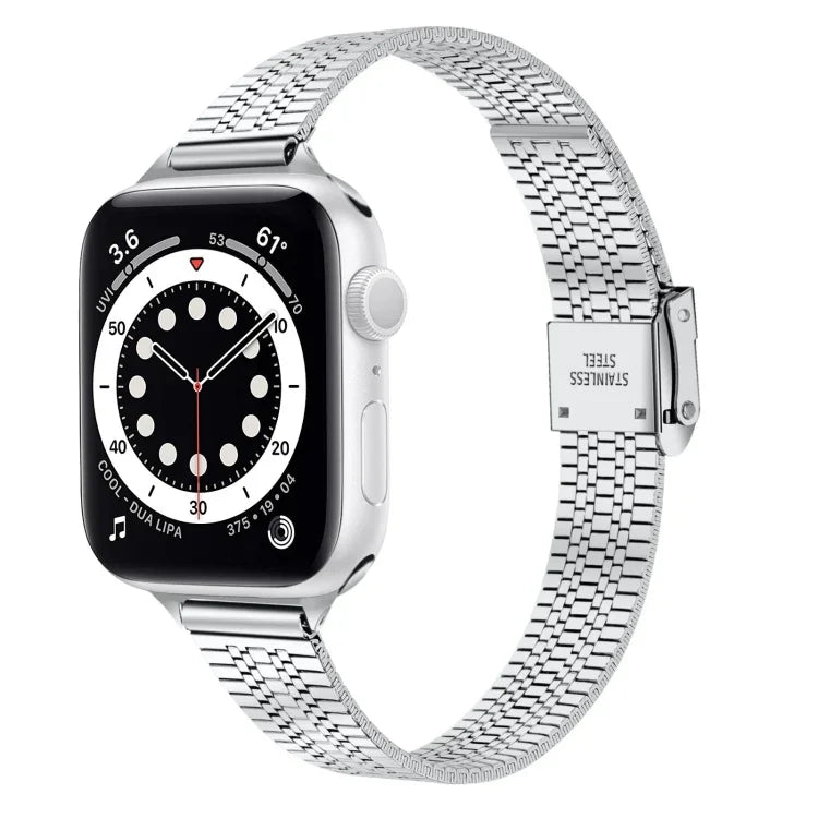 Dây đồng hồ thay thế thép mảnh khóa an toàn đôi bảy hạt 14mm cho Apple Watch Series, 7 41mm / 6 & SE & 5 & 4 40mm / 3 & 2 & 1 38mm, 7 45mm / 6 & SE & 5 & 4 44mm / 3 & 2 & 1 42mm