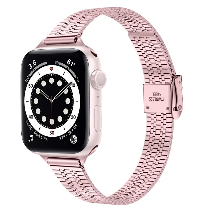 Dây đồng hồ thay thế thép mảnh khóa an toàn đôi bảy hạt 14mm cho Apple Watch Series, 7 41mm / 6 & SE & 5 & 4 40mm / 3 & 2 & 1 38mm, 7 45mm / 6 & SE & 5 & 4 44mm / 3 & 2 & 1 42mm