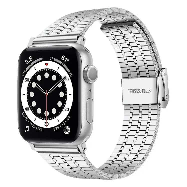 Dây đồng hồ thay thế thép khóa an toàn đôi bảy hạt cho Apple Watch Series, 7 41mm / 6 & SE & 5 & 4 40mm / 3 & 2 & 1 38mm, 7 45mm / 6 & SE & 5 & 4 44mm / 3 & 2 & 1 42mm