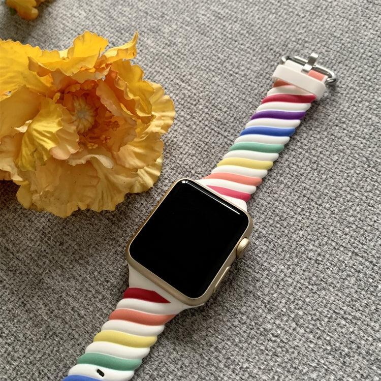 Dây đồng hồ thay thế silicone xoắn hai màu cho Apple Watch Series, 7 41mm / 6 & SE & 5 & 4 40mm / 3 & 2 & 1 38mm, 7 45mm / 6 & SE & 5 & 4 44mm / 3 & 2 & 1 42mm