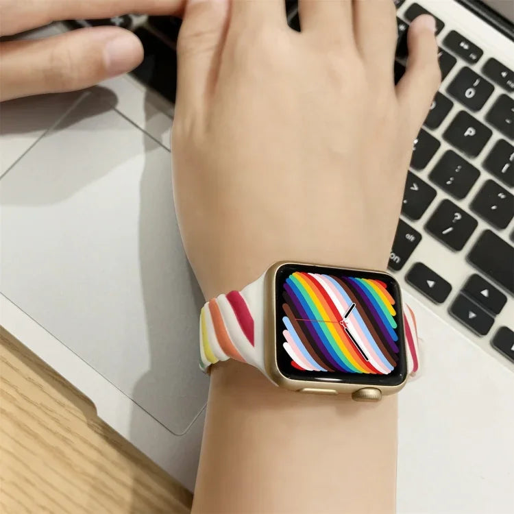 Dây đồng hồ thay thế silicone xoắn hai màu cho Apple Watch Series, 7 41mm / 6 & SE & 5 & 4 40mm / 3 & 2 & 1 38mm, 7 45mm / 6 & SE & 5 & 4 44mm / 3 & 2 & 1 42mm