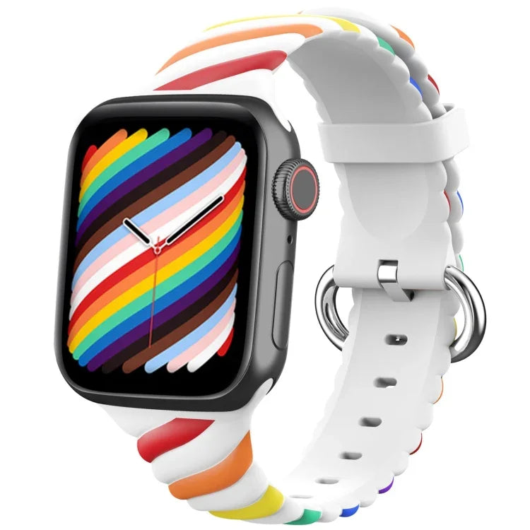 Dây đồng hồ thay thế silicone xoắn hai màu cho Apple Watch Series, 7 41mm / 6 & SE & 5 & 4 40mm / 3 & 2 & 1 38mm, 7 45mm / 6 & SE & 5 & 4 44mm / 3 & 2 & 1 42mm