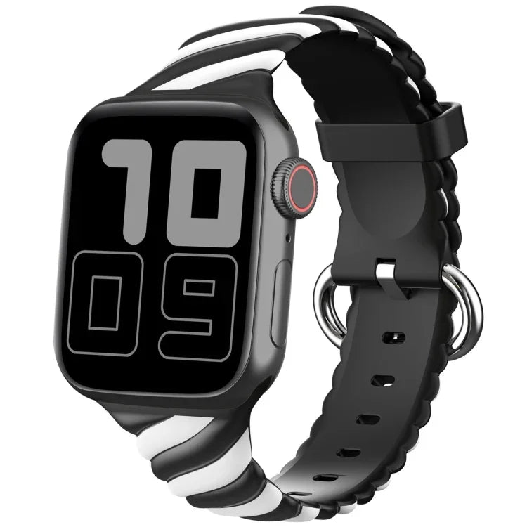 Dây đồng hồ thay thế silicone xoắn hai màu cho Apple Watch Series, 7 41mm / 6 & SE & 5 & 4 40mm / 3 & 2 & 1 38mm, 7 45mm / 6 & SE & 5 & 4 44mm / 3 & 2 & 1 42mm