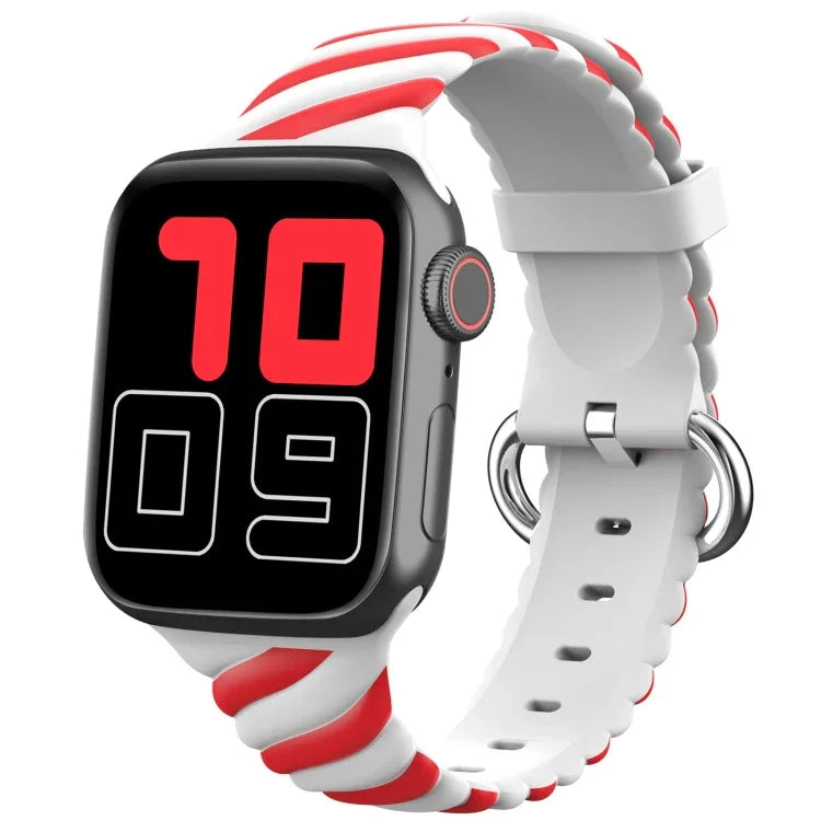 Dây đồng hồ thay thế silicone xoắn hai màu cho Apple Watch Series, 7 41mm / 6 & SE & 5 & 4 40mm / 3 & 2 & 1 38mm, 7 45mm / 6 & SE & 5 & 4 44mm / 3 & 2 & 1 42mm