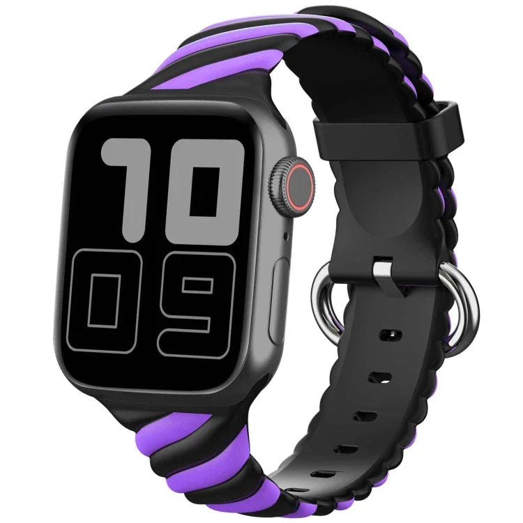 Dây đồng hồ thay thế silicone xoắn hai màu cho Apple Watch Series, 7 41mm / 6 & SE & 5 & 4 40mm / 3 & 2 & 1 38mm, 7 45mm / 6 & SE & 5 & 4 44mm / 3 & 2 & 1 42mm
