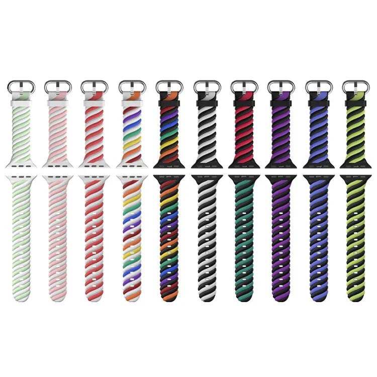Dây đồng hồ thay thế silicone xoắn hai màu cho Apple Watch Series, 7 41mm / 6 & SE & 5 & 4 40mm / 3 & 2 & 1 38mm, 7 45mm / 6 & SE & 5 & 4 44mm / 3 & 2 & 1 42mm