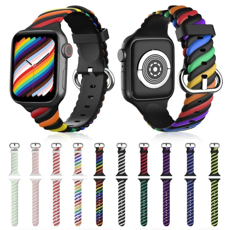 Dây đồng hồ thay thế silicone xoắn hai màu cho Apple Watch Series, 7 41mm / 6 & SE & 5 & 4 40mm / 3 & 2 & 1 38mm, 7 45mm / 6 & SE & 5 & 4 44mm / 3 & 2 & 1 42mm