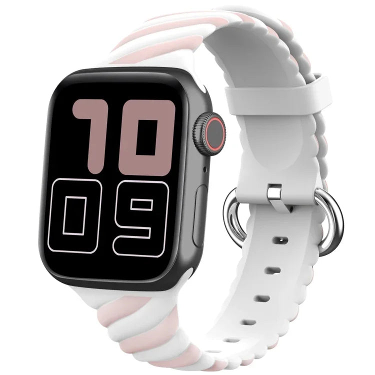 Dây đồng hồ thay thế silicone xoắn hai màu cho Apple Watch Series, 7 41mm / 6 & SE & 5 & 4 40mm / 3 & 2 & 1 38mm, 7 45mm / 6 & SE & 5 & 4 44mm / 3 & 2 & 1 42mm