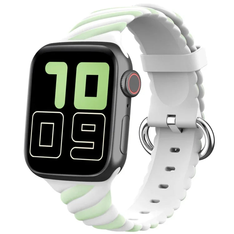 Dây đồng hồ thay thế silicone xoắn hai màu cho Apple Watch Series, 7 41mm / 6 & SE & 5 & 4 40mm / 3 & 2 & 1 38mm, 7 45mm / 6 & SE & 5 & 4 44mm / 3 & 2 & 1 42mm