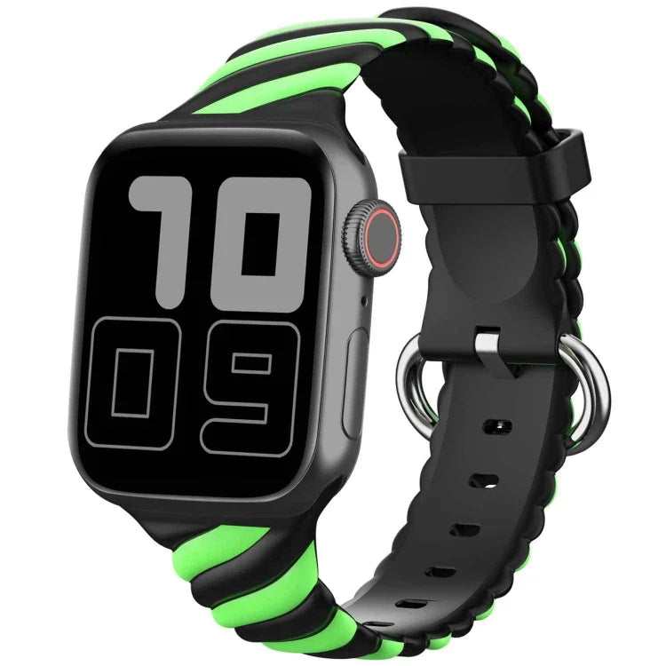 Dây đồng hồ thay thế silicone xoắn hai màu cho Apple Watch Series, 7 41mm / 6 & SE & 5 & 4 40mm / 3 & 2 & 1 38mm, 7 45mm / 6 & SE & 5 & 4 44mm / 3 & 2 & 1 42mm