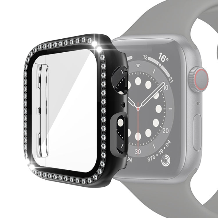 Ốp bảo vệ PC mạ điện một hàng kim cương kèm kính cường lực cho Apple Watch Series, dành cho Apple Watch Series 6 / 5 / 4 / Watch SE 40mm, dành cho Apple Watch Series 6 / 5 / 4 / Watch SE 44mm