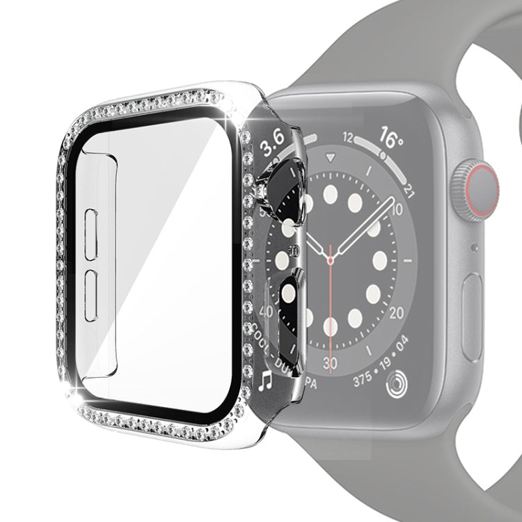Ốp bảo vệ PC mạ điện một hàng kim cương kèm kính cường lực cho Apple Watch Series, dành cho Apple Watch Series 6 / 5 / 4 / Watch SE 40mm, dành cho Apple Watch Series 6 / 5 / 4 / Watch SE 44mm
