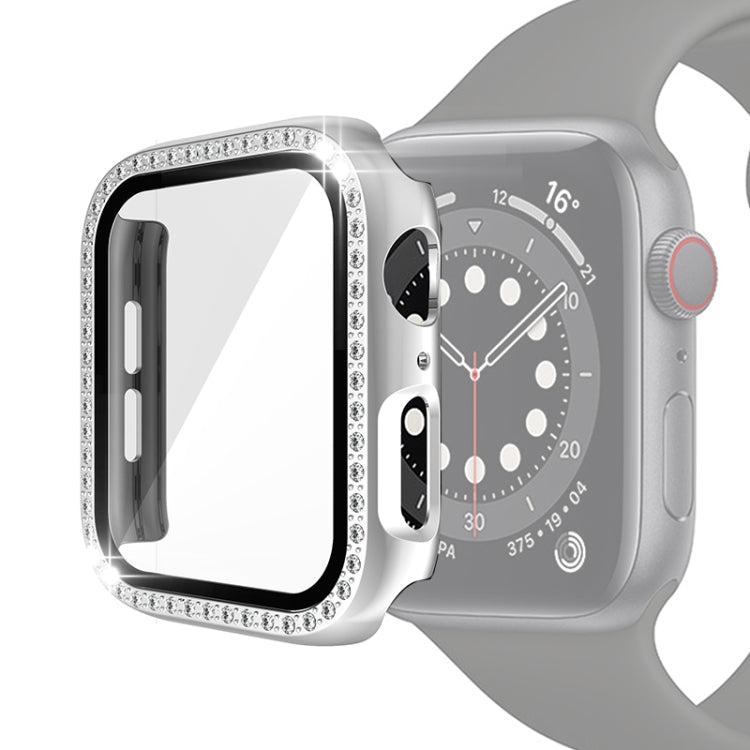 Ốp bảo vệ PC mạ điện một hàng kim cương kèm kính cường lực cho Apple Watch Series, dành cho Apple Watch Series 6 / 5 / 4 / Watch SE 40mm, dành cho Apple Watch Series 6 / 5 / 4 / Watch SE 44mm